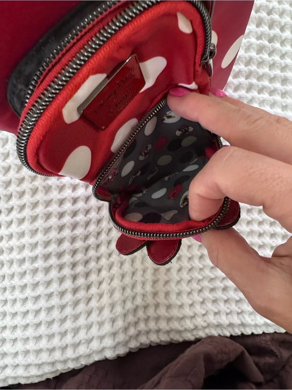 Disney Lug Red Minnie Mouse Polka Dot Crossbody Phone Pouch with Black Strap